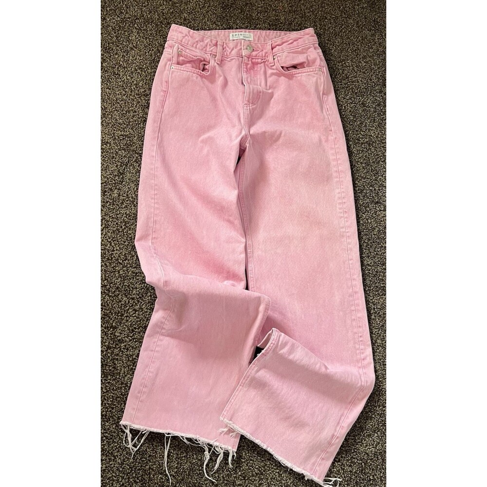 Primark Denim Co Pink High-Waisted Jeans barrel, wide leg Raw Hem 8